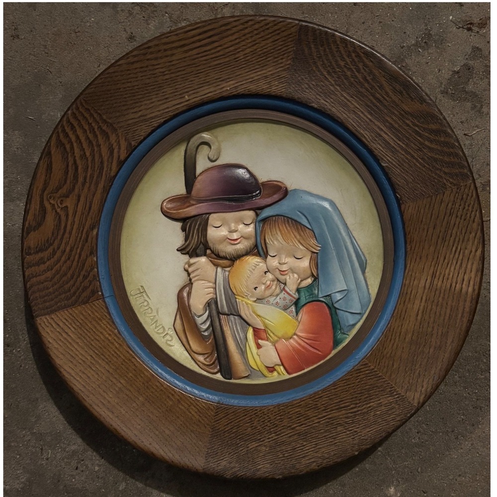 ANRI Ferrandiz Wall Plaque Brown Wood The Shepherd Family Christmas‎ 1982 Italy